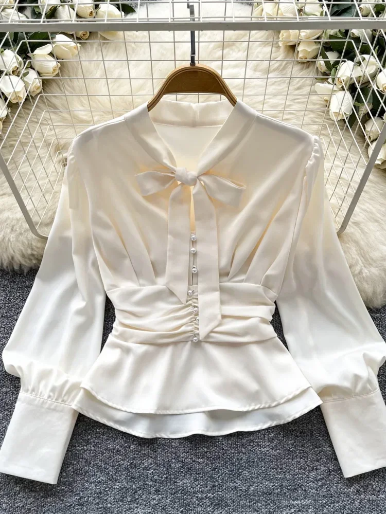 FADFAD Blus elegan dan mewah untuk wanita mewah kerah kupu-kupu