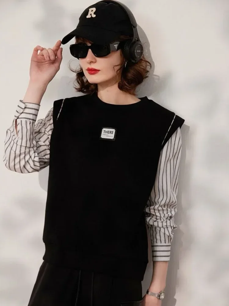 FADFAD Atasan wanita blouse lengan panjang motif kombinasi gaya kasual kekinian