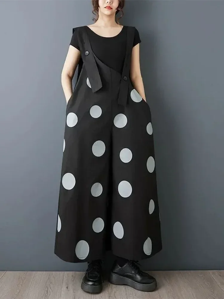 ASAYA Celana panjang kaki lebar motif polkadot bergaya kekinian untuk wanita