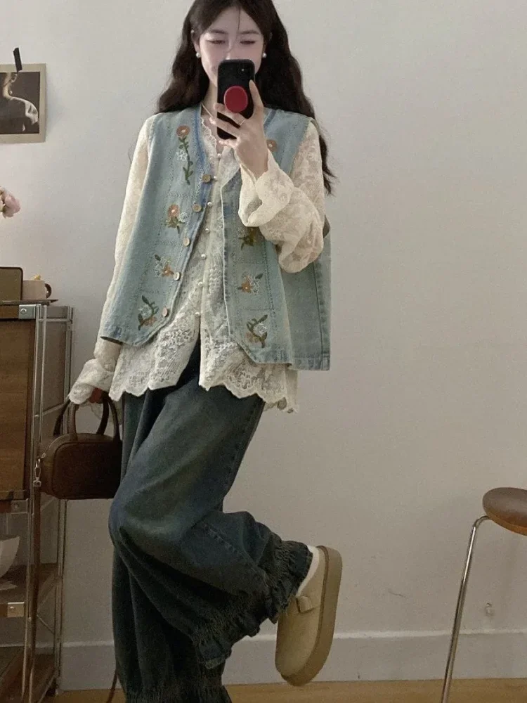 FADFAD Atasan vest dengan motif patchwork bunga manis feminine