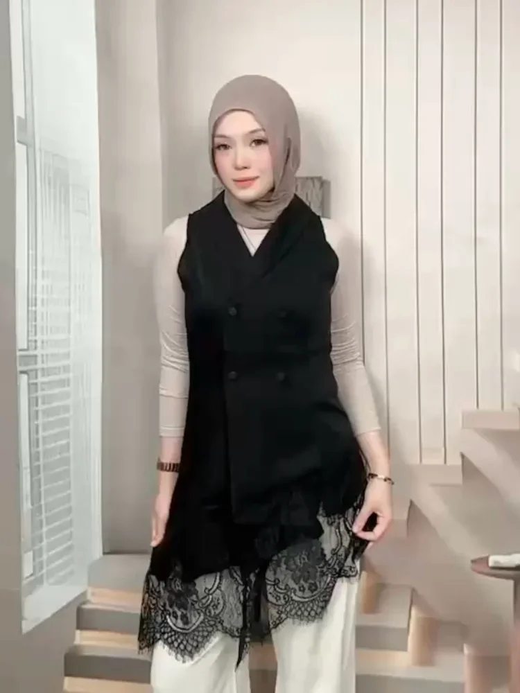 FADFAD Vest tanpa lengan kerah v neck gaya elegan untuk wanita