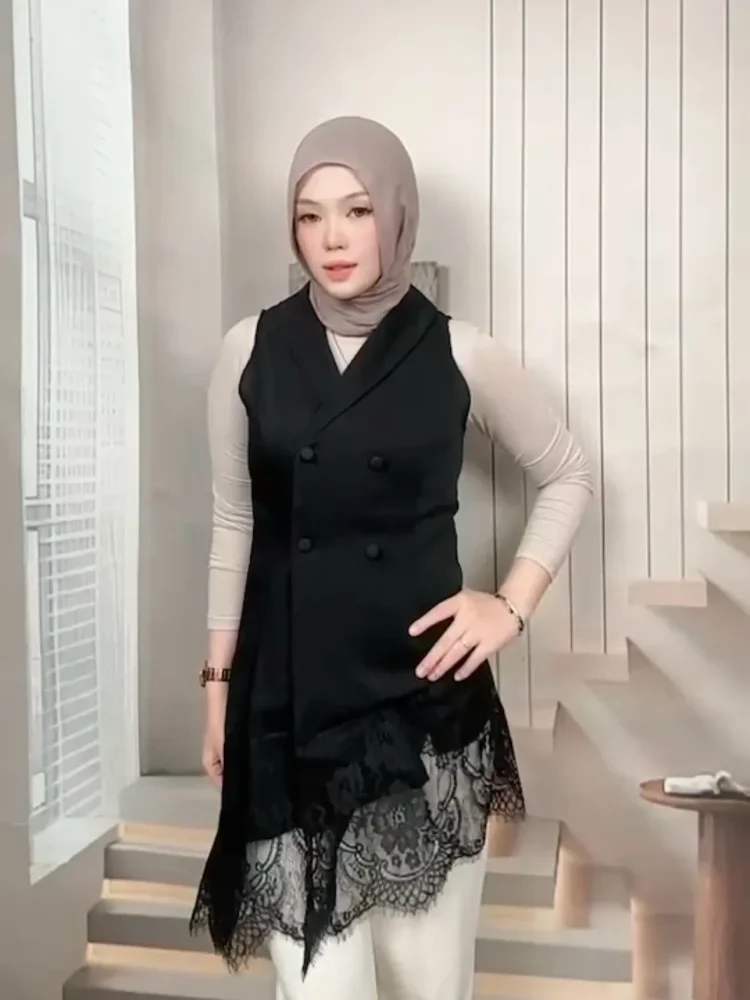 FADFAD Vest tanpa lengan kerah v neck gaya elegan untuk wanita