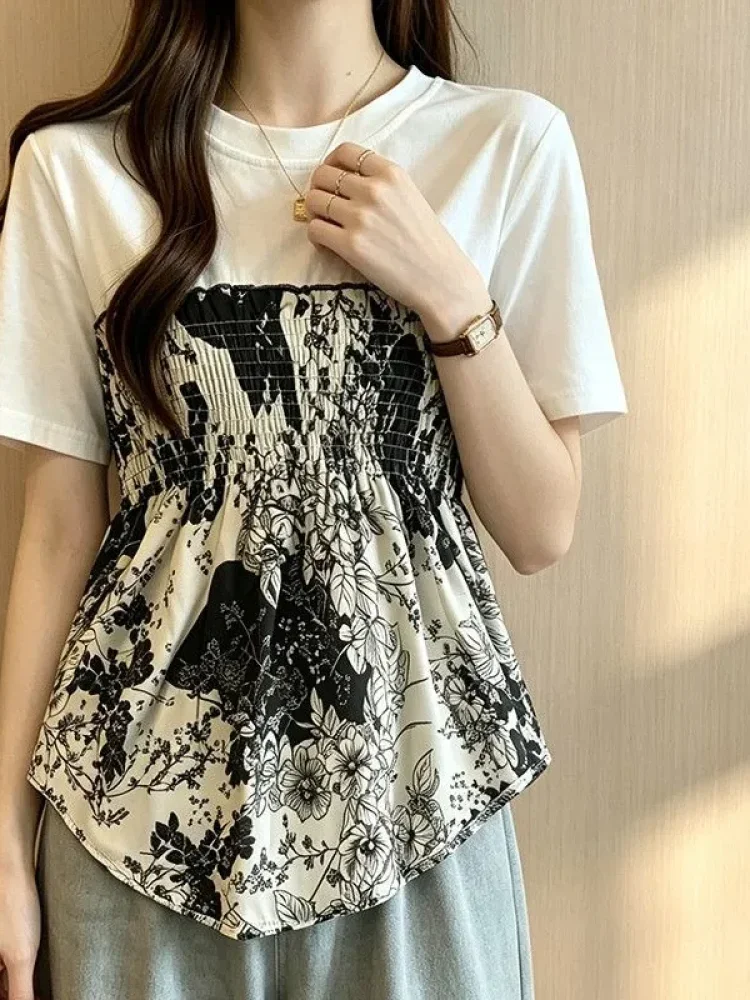 ASAYA Atasan wanita lengan pendek bergaya baru yang elegan