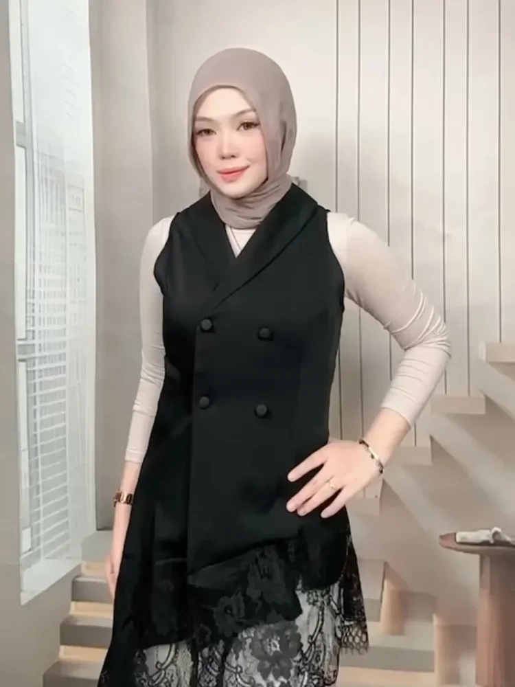 FADFAD Vest tanpa lengan kerah v neck gaya elegan untuk wanita