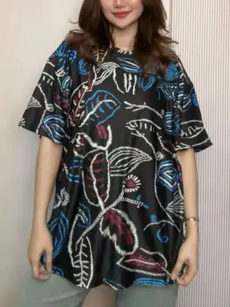 ASAYA Atasan t-shirt lengan pendek dengan kerah bulat bergaya kasual, lembut, tipis, dan bermotif