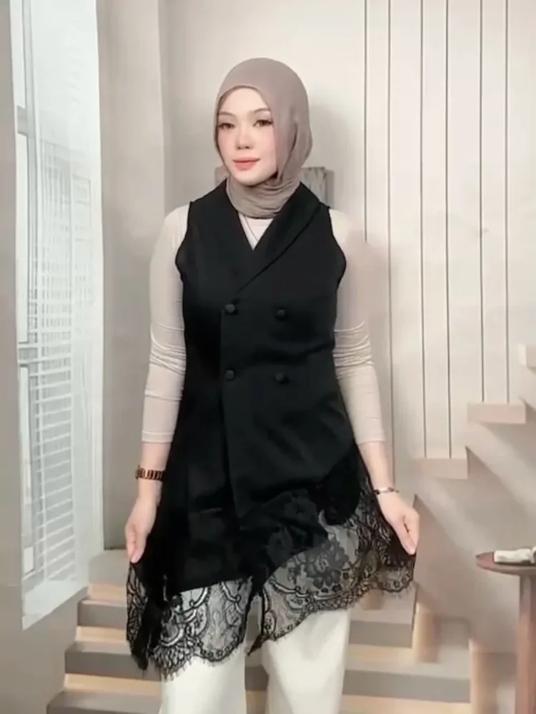 FADFAD Vest tanpa lengan kerah v neck gaya elegan untuk wanita