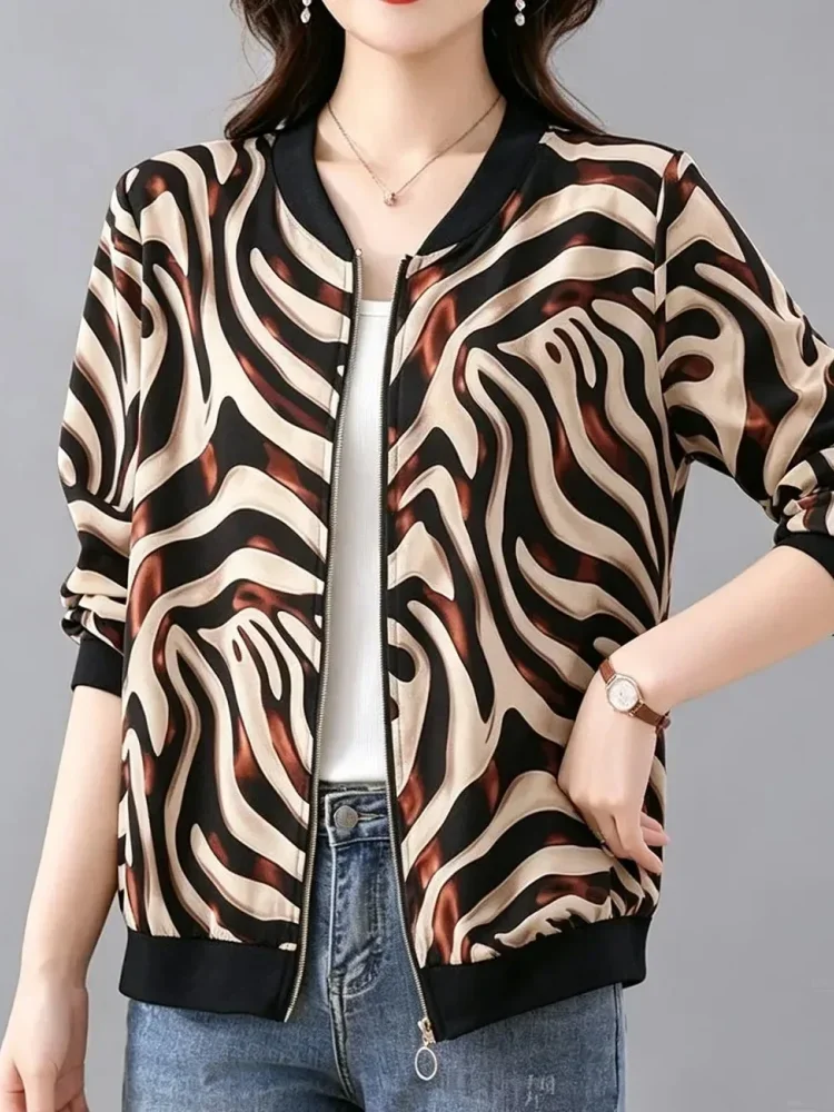 FADFAD Atasan wanita motif cetak unik dengan lengan panjang dan ritsleting gaya trendi