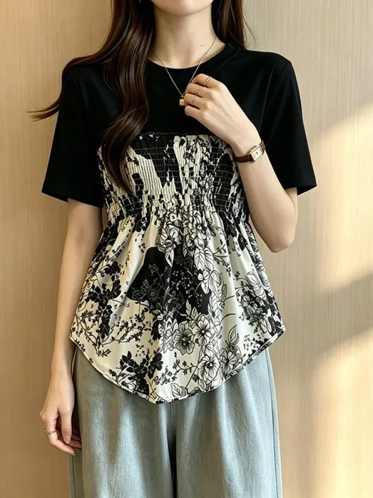 ASAYA Atasan wanita lengan pendek bergaya baru yang elegan