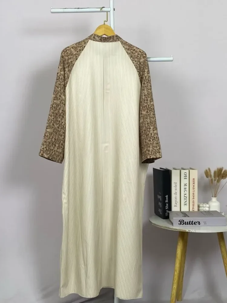 ASAYA Gamis wanita elegan motif garis kotak biru abu modern kekinian