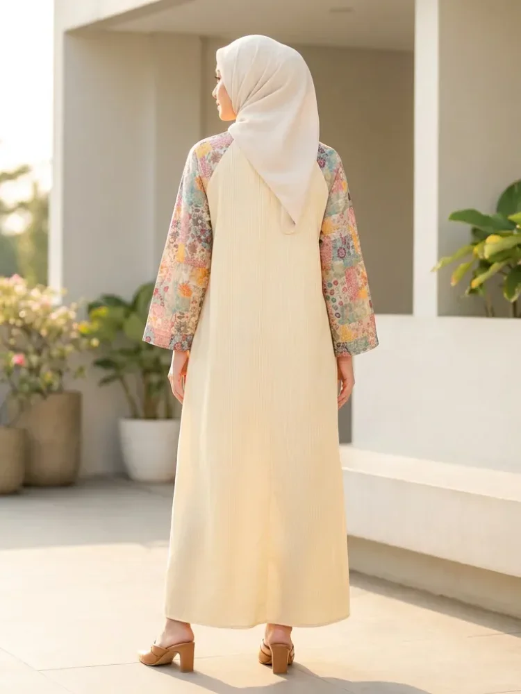 ASAYA Gamis wanita elegan motif garis kotak biru abu modern kekinian