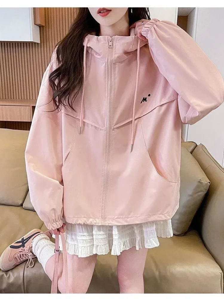 CHICMORE Atasan wanita jaket lengan panjang model longgar dengan hooded minimalis