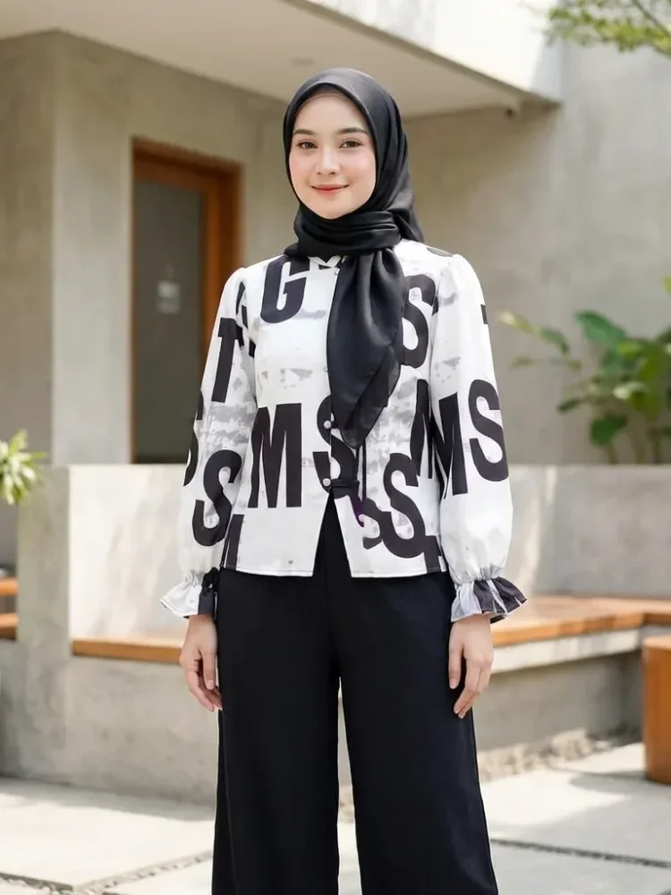 ASAYA Setelan wanita dengan lengan bell dan resleting buatan tangan bergaya minimalis warna solid