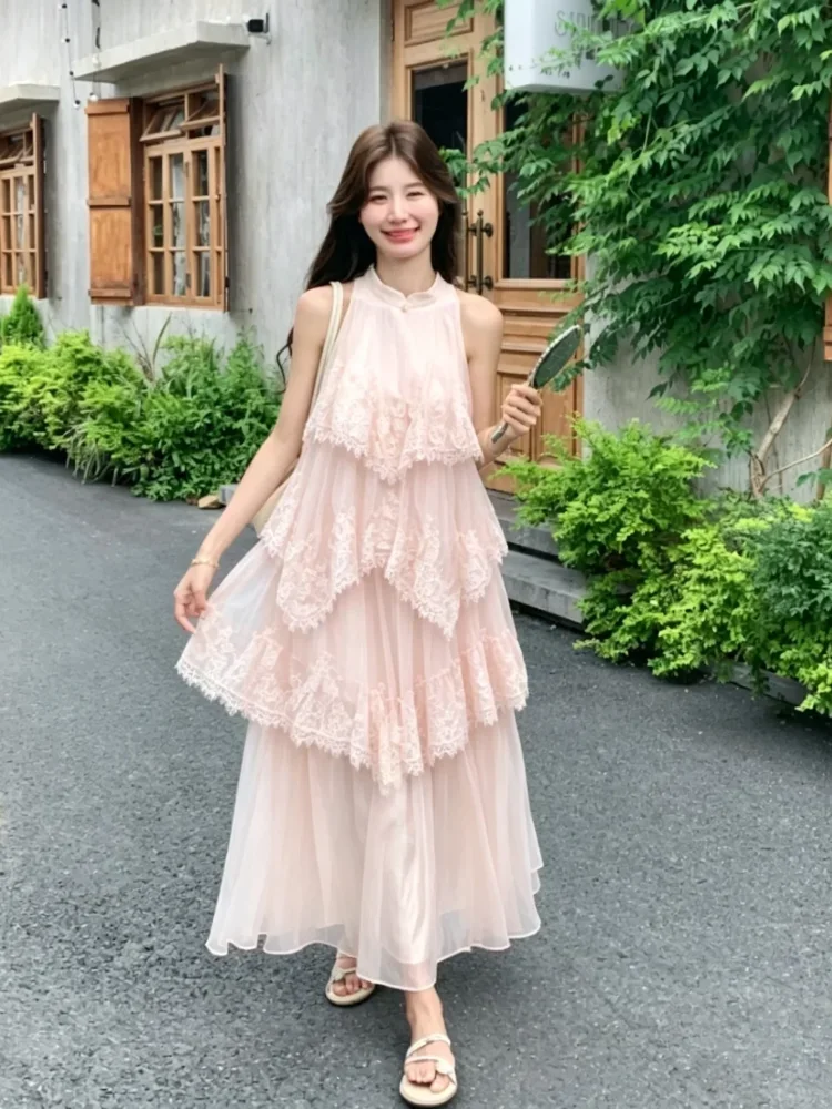 CHICMORE Gaun halter wanita warna putih gading cantik, elegan