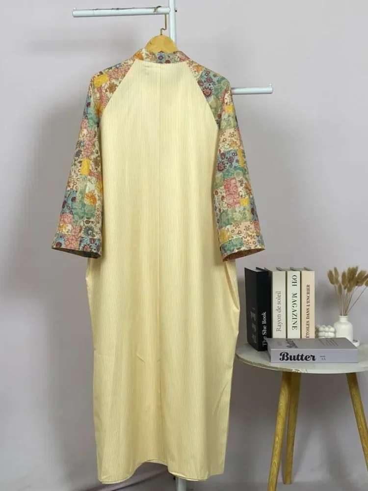 ASAYA Gamis wanita elegan motif garis kotak biru abu modern kekinian
