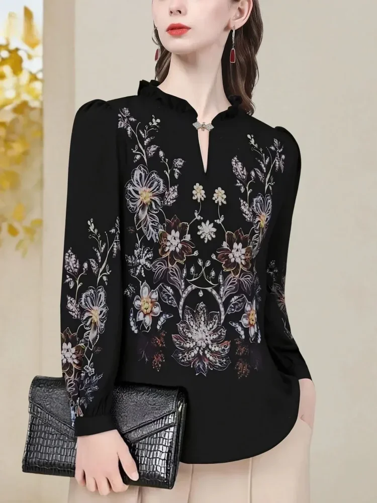 FADFAD Blouse atasan wanita dengan lengan panjang bermotif modern kekinian