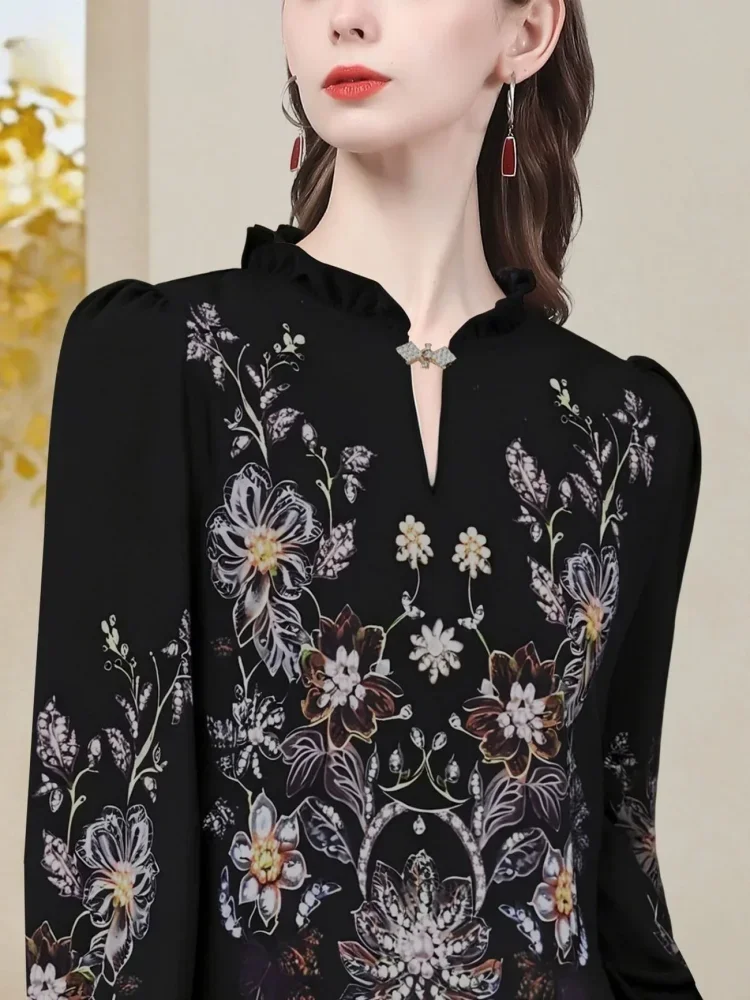 FADFAD Blouse atasan wanita dengan lengan panjang bermotif modern kekinian