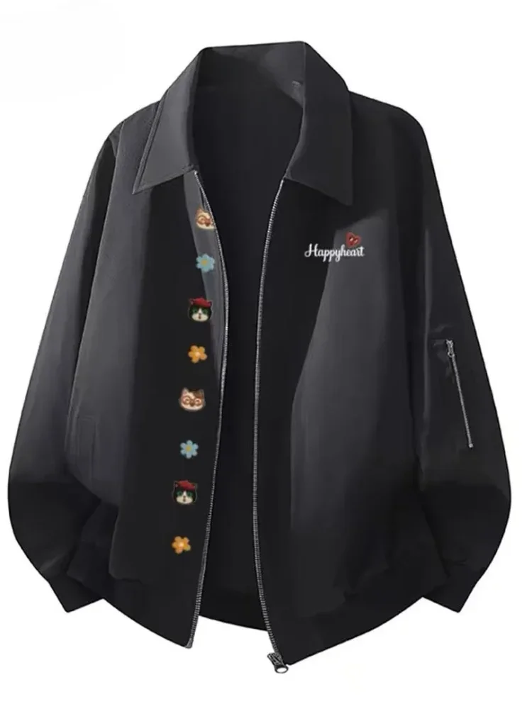 CHICMORE Jaket dengan kerah dengan zipper untuk pria dan wanita kasual retro terbaru