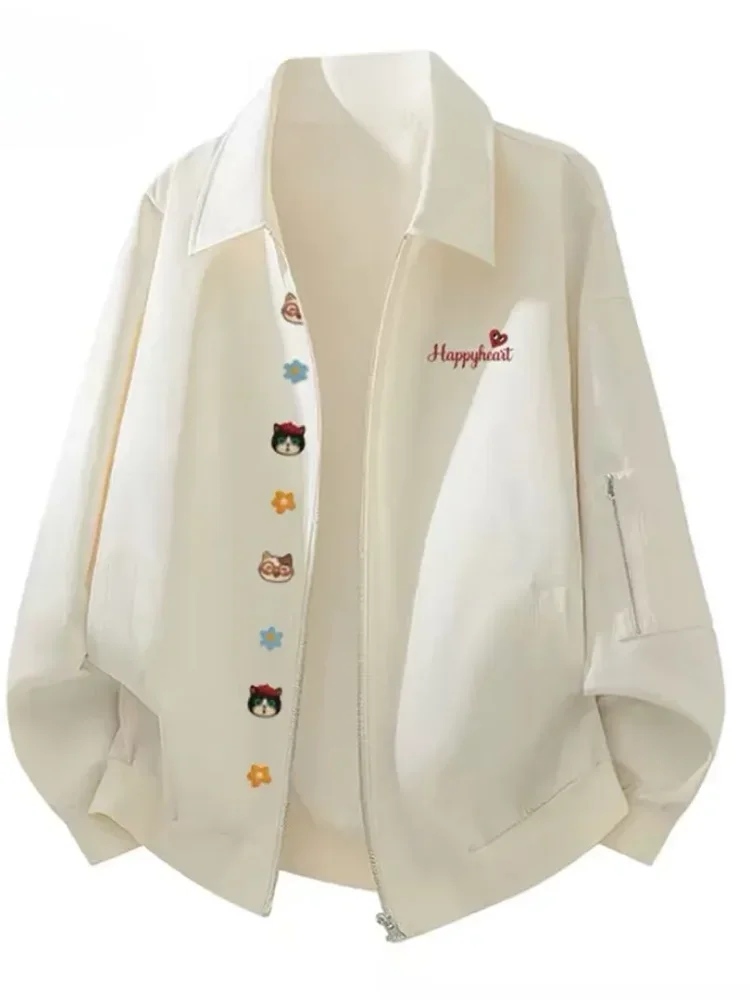 CHICMORE Jaket dengan kerah dengan zipper untuk pria dan wanita kasual retro terbaru