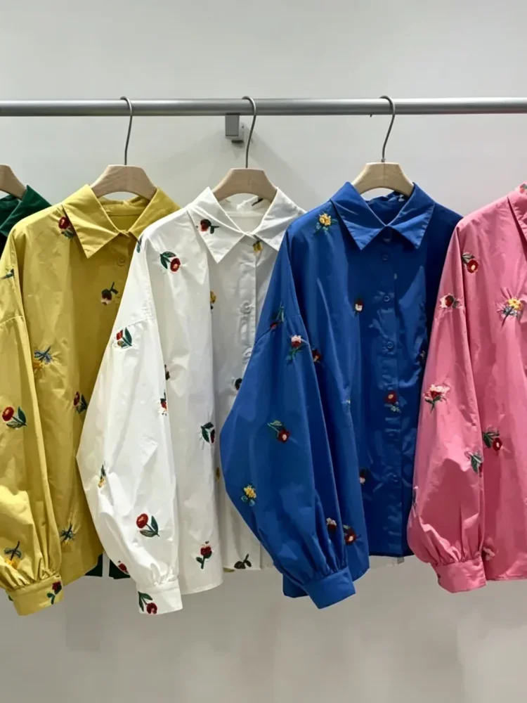 CHICMORE Atasan kemeja kerah polo lengan panjang warna baru gaya feminine