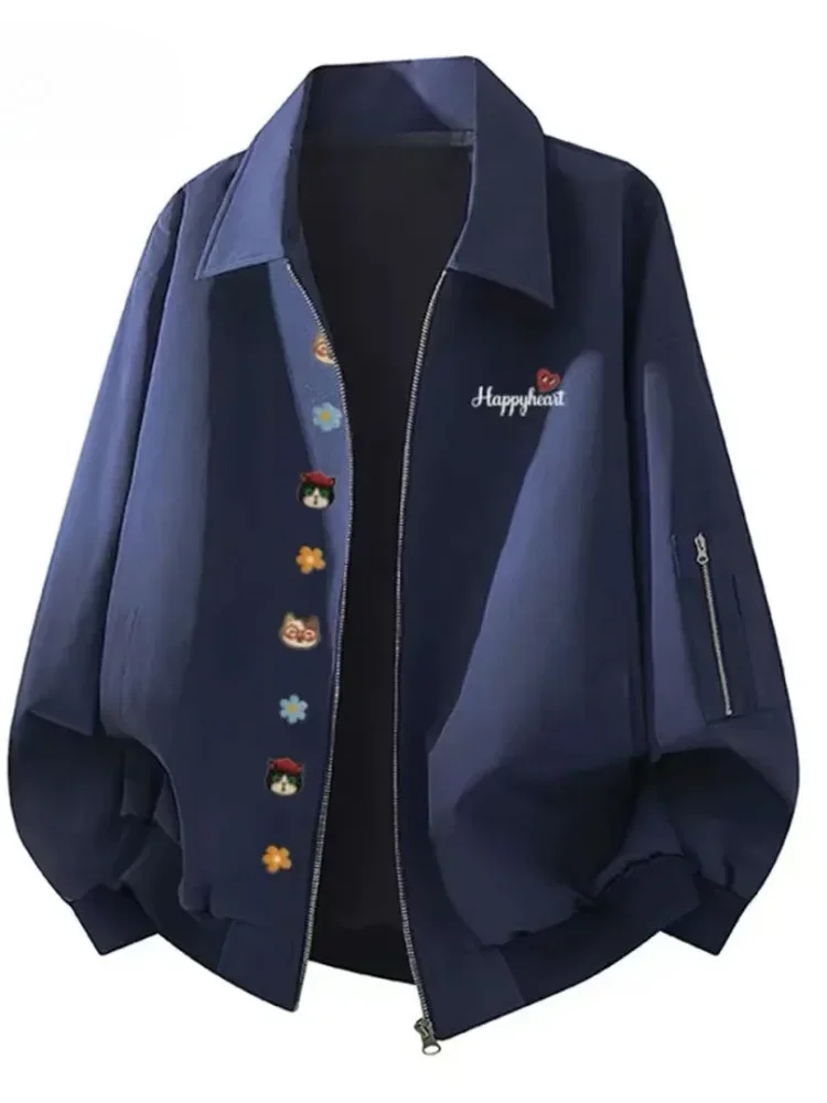 CHICMORE Jaket dengan kerah dengan zipper untuk pria dan wanita kasual retro terbaru