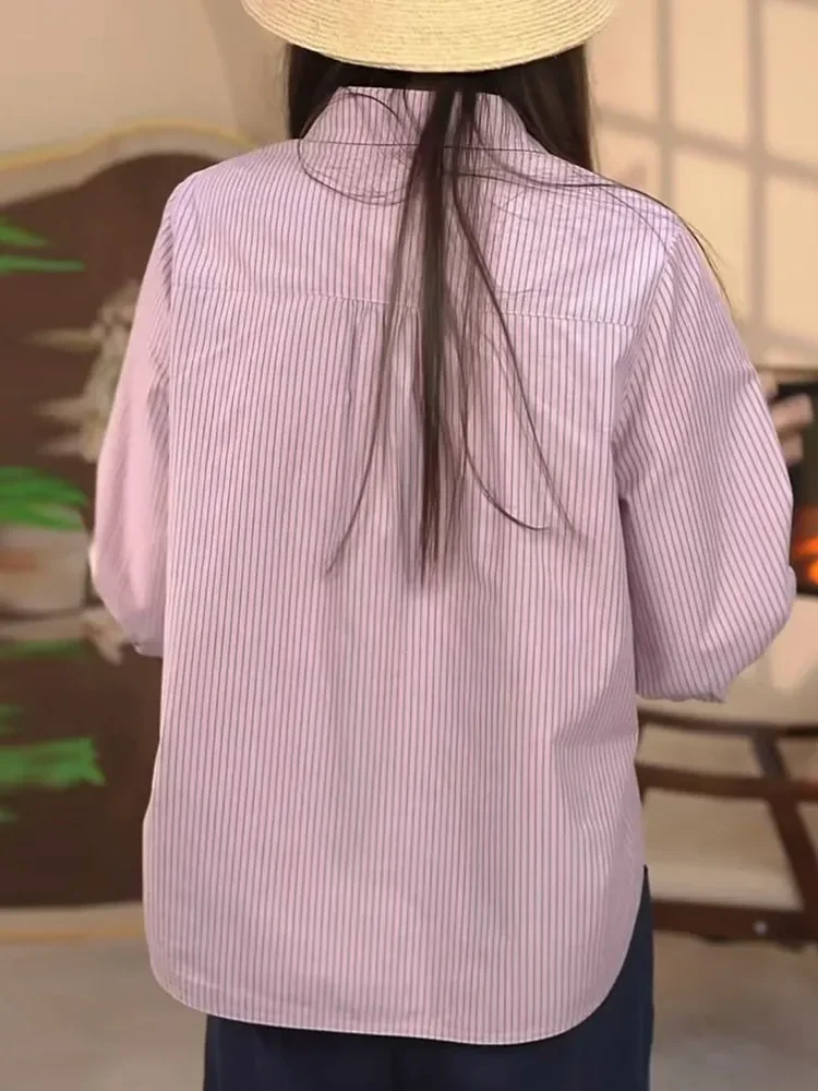 FADFAD Atasan wanita lengan tiga perempat dengan motif striped bergaya santai