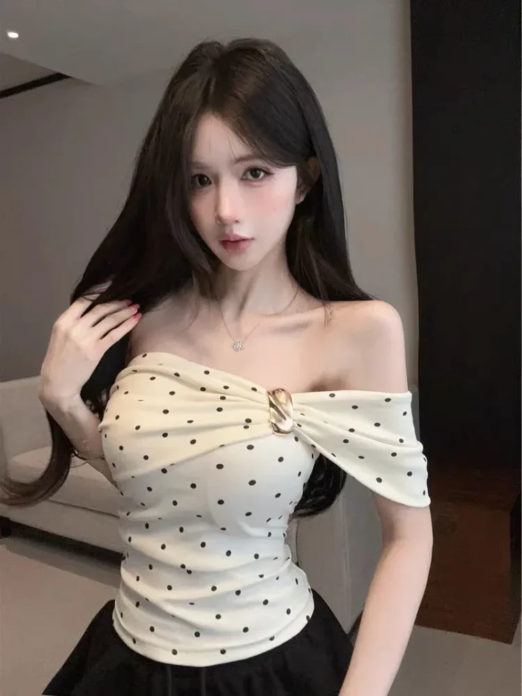 ASAYA Atasan wanita blouse one shoulder kekinian motif polkadot