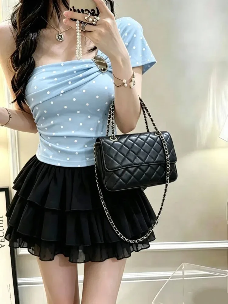 ASAYA Atasan wanita blouse one shoulder kekinian motif polkadot