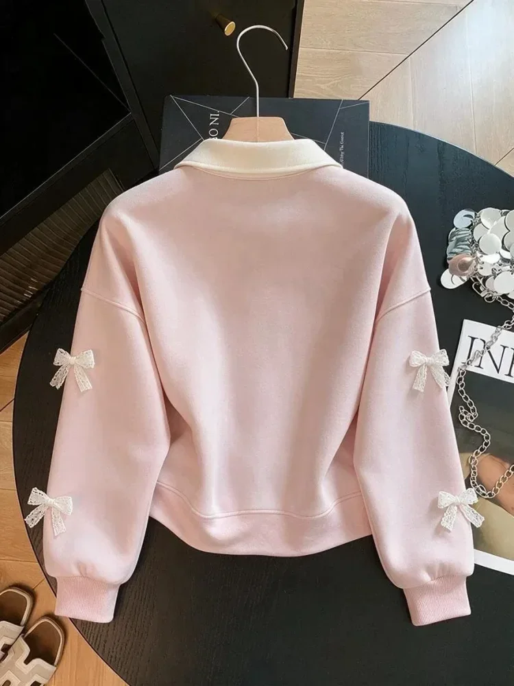 CHICMORE Atasan sweatshirt dengan lengan panjang bermotif pita cantik gaya baru untuk wanita