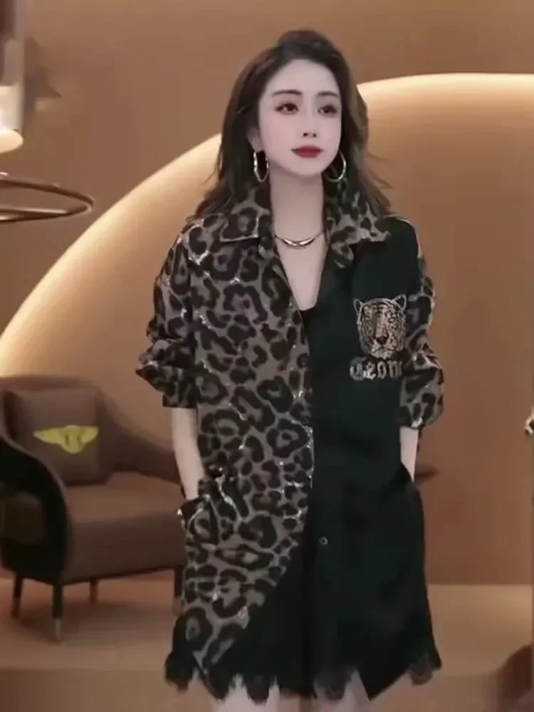 FADFAD Kemeja motif cetak baru dengan lengan panjang gaya kekinian wanita feminime