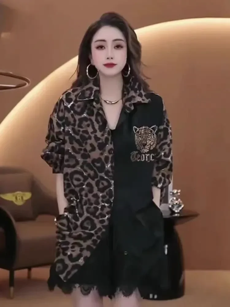 FADFAD Kemeja motif cetak baru dengan lengan panjang gaya kekinian wanita feminime