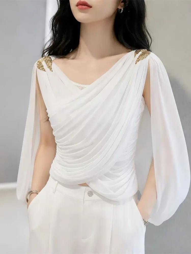 FADFAD Blouse lipit unik dengan desain ramping elegan untuk wanita terlaris