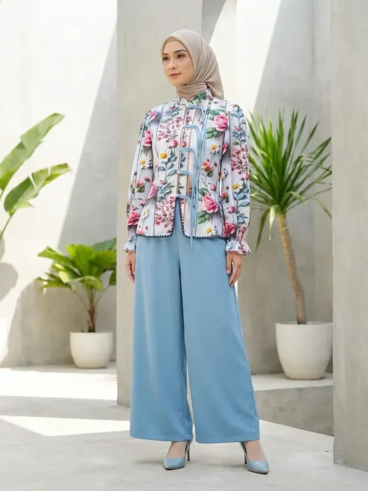 ASAYA Setelan wanita dengan lengan bell dan resleting buatan tangan bergaya minimalis warna solid