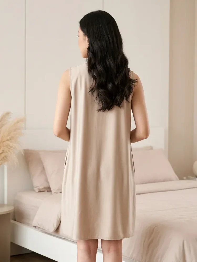 ASAYA Gaun tidur tanpa lengan untuk wanita dengan desain tidak beraturan dan pola yang trendi