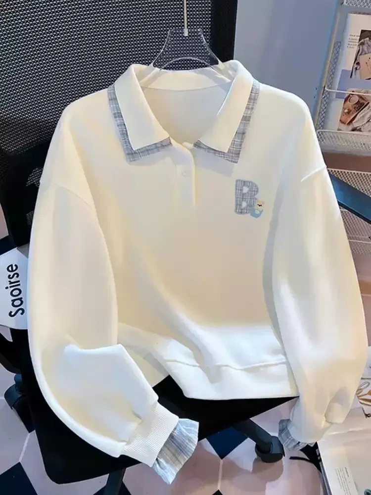 CHICMORE Atasan lengan panjang longgar gaya kasual kekinian untuk wanita
