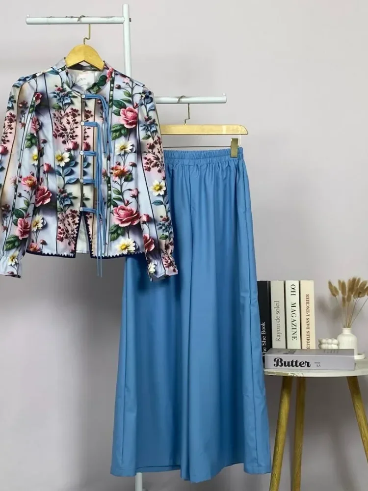 ASAYA Setelan wanita dengan lengan bell dan resleting buatan tangan bergaya minimalis warna solid