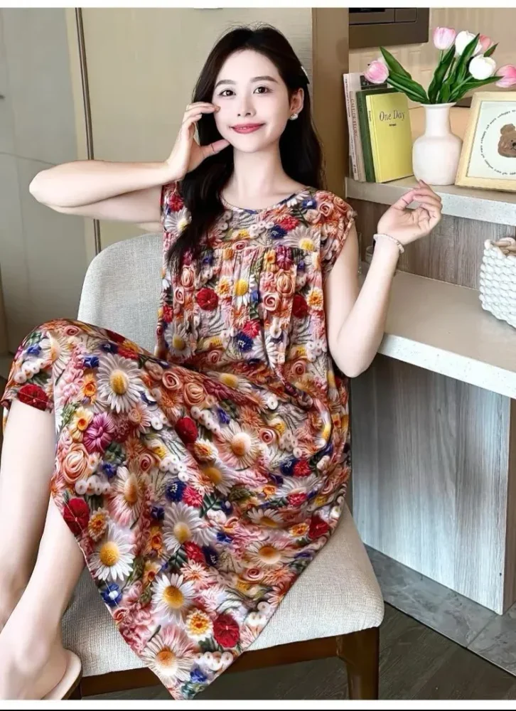 ASAYA Gaun tanpa lengan motif bunga cetak bergaya anggun