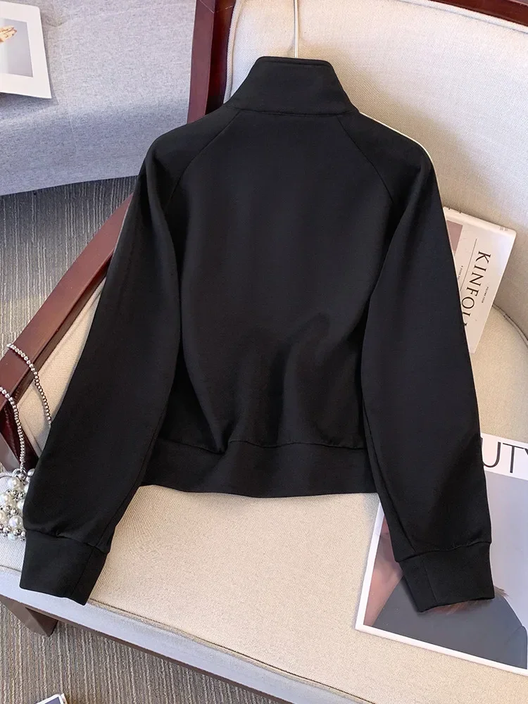 CHICMORE Atasan wanita berzipper desain kasual lengan panjang sporty