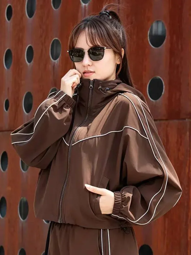 CHICMORE Jaket pakaian wanita dengan zipper warna solid gaya kekinian korea