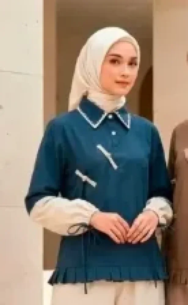 ASAYA Blouse muslimah kerah kemeja rumbai | atasan hijab lengan panjang trendy & nyaman