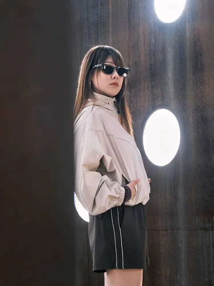 CHICMORE Jaket pakaian wanita dengan zipper warna solid gaya kekinian korea