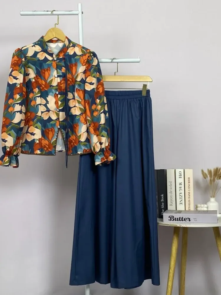 ASAYA Setelan wanita dengan lengan bell dan resleting buatan tangan bergaya minimalis warna solid