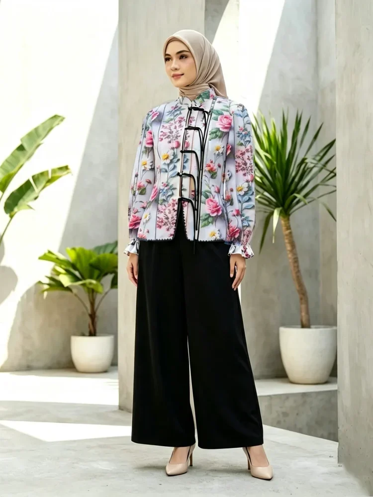 ASAYA Setelan wanita dengan lengan bell dan resleting buatan tangan bergaya minimalis warna solid