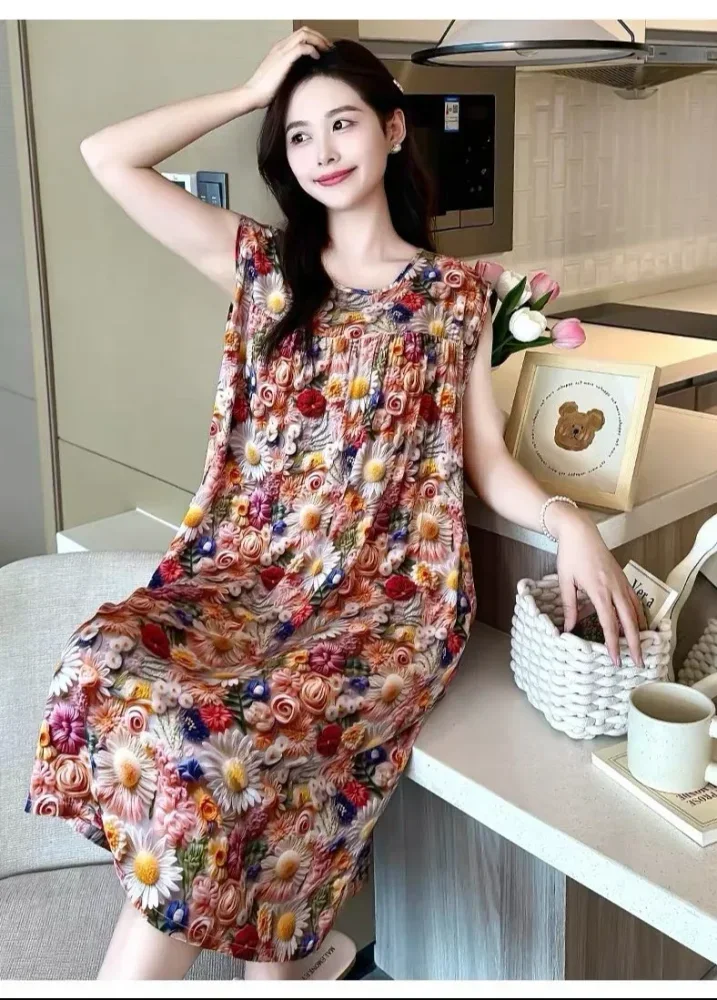 ASAYA Gaun tanpa lengan motif bunga cetak bergaya anggun