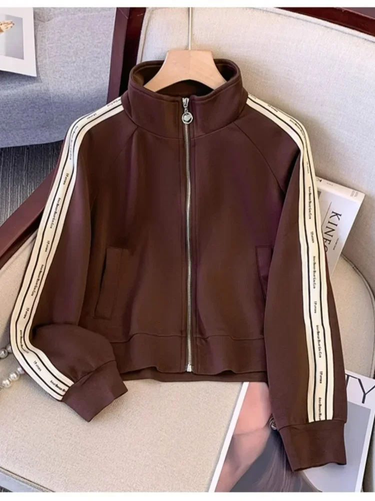 CHICMORE Atasan wanita berzipper desain kasual lengan panjang sporty
