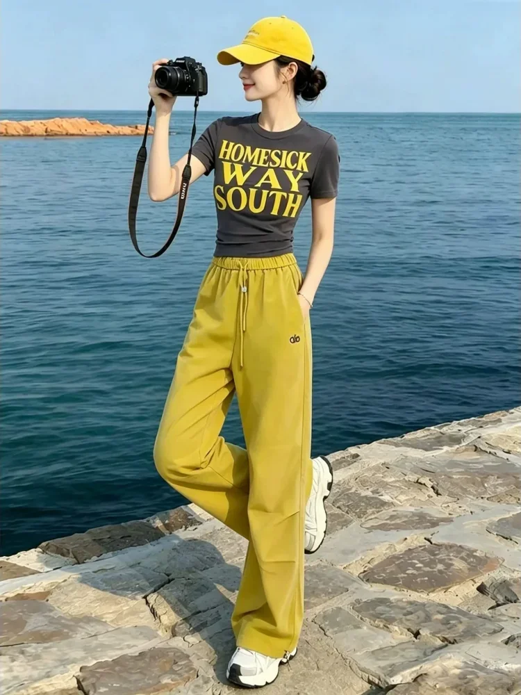 FADFAD Setelan wanita dua potong gaya korea atasan blouse lengan pendek motif terbaru dan celana panjang longgar