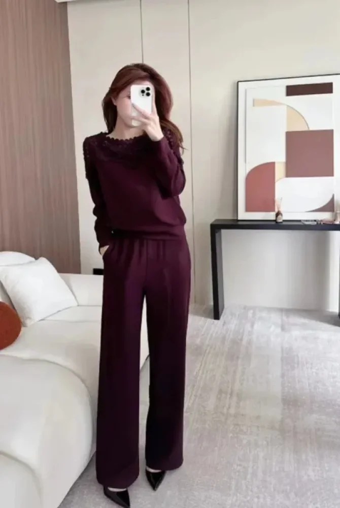 FADFAD Setelan atasan dan celana panjang kasual modis bergaya premium motif patchwork bunga terbaru