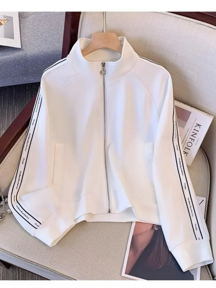 CHICMORE Atasan wanita berzipper desain kasual lengan panjang sporty