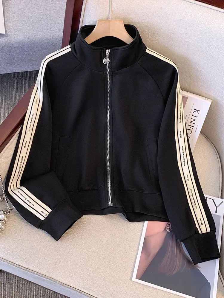 CHICMORE Atasan wanita berzipper desain kasual lengan panjang sporty
