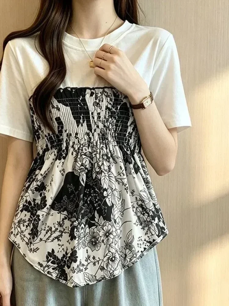 ASAYA Atasan wanita lengan pendek bergaya baru yang elegan