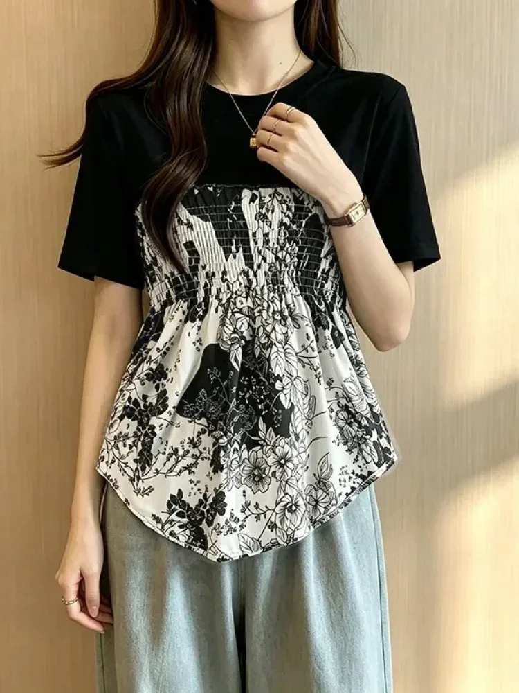ASAYA Atasan wanita lengan pendek bergaya baru yang elegan